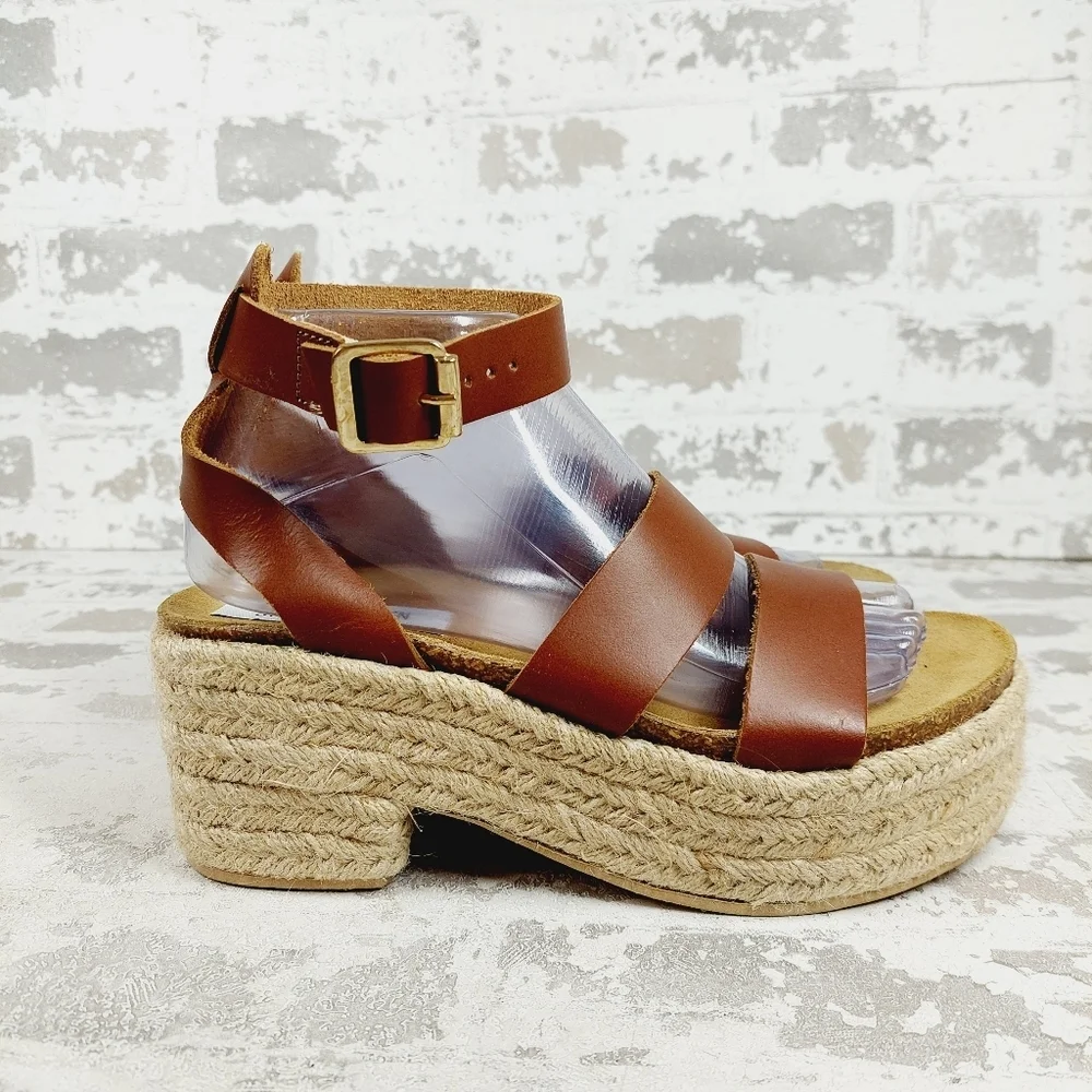 New Steve Madden Womens Kelton Leather Ankle Strap Platform Sandals i545